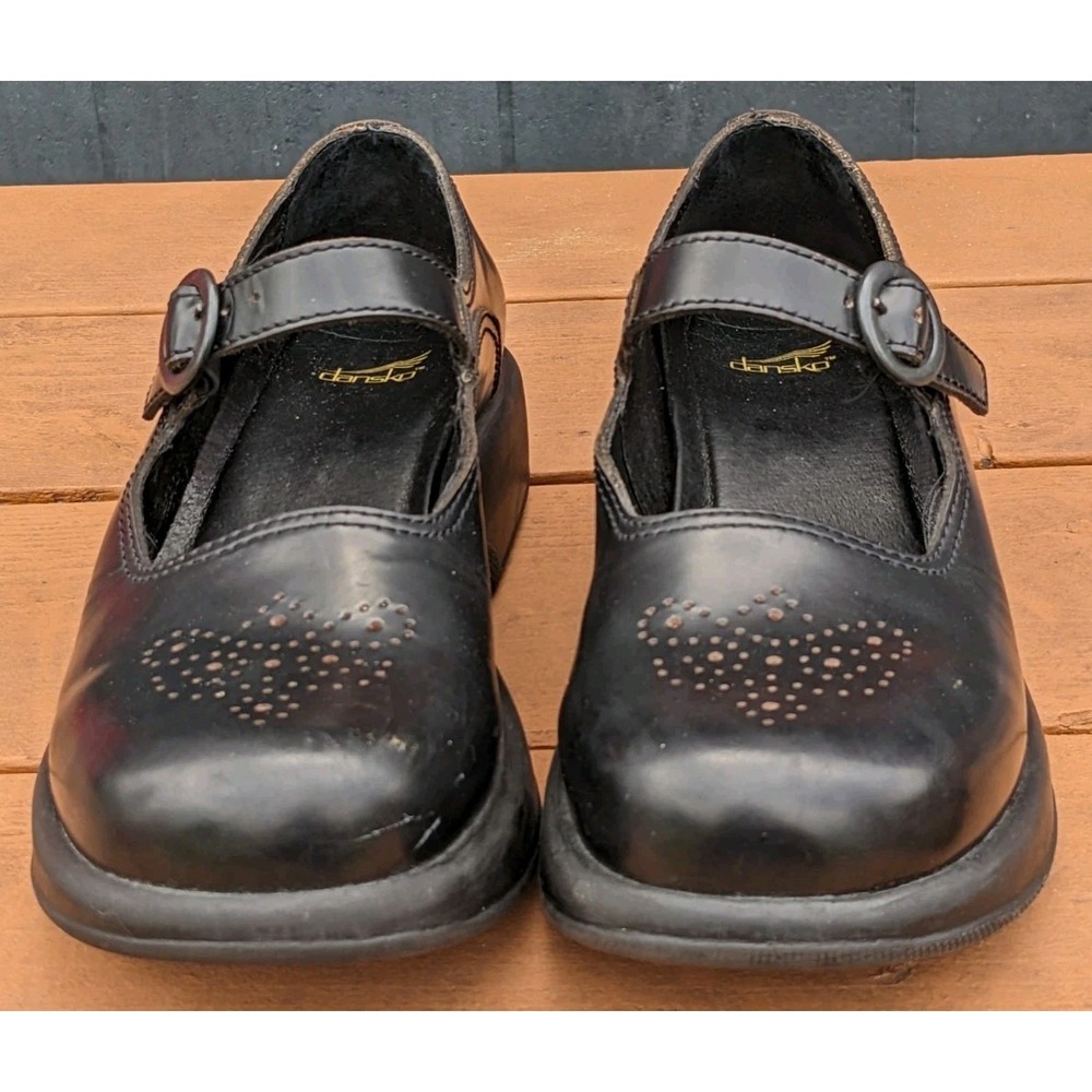 Vtg Dansko Black Leather Mary Jane Shoes Womens Size 41 Chunky Butterfly Strap